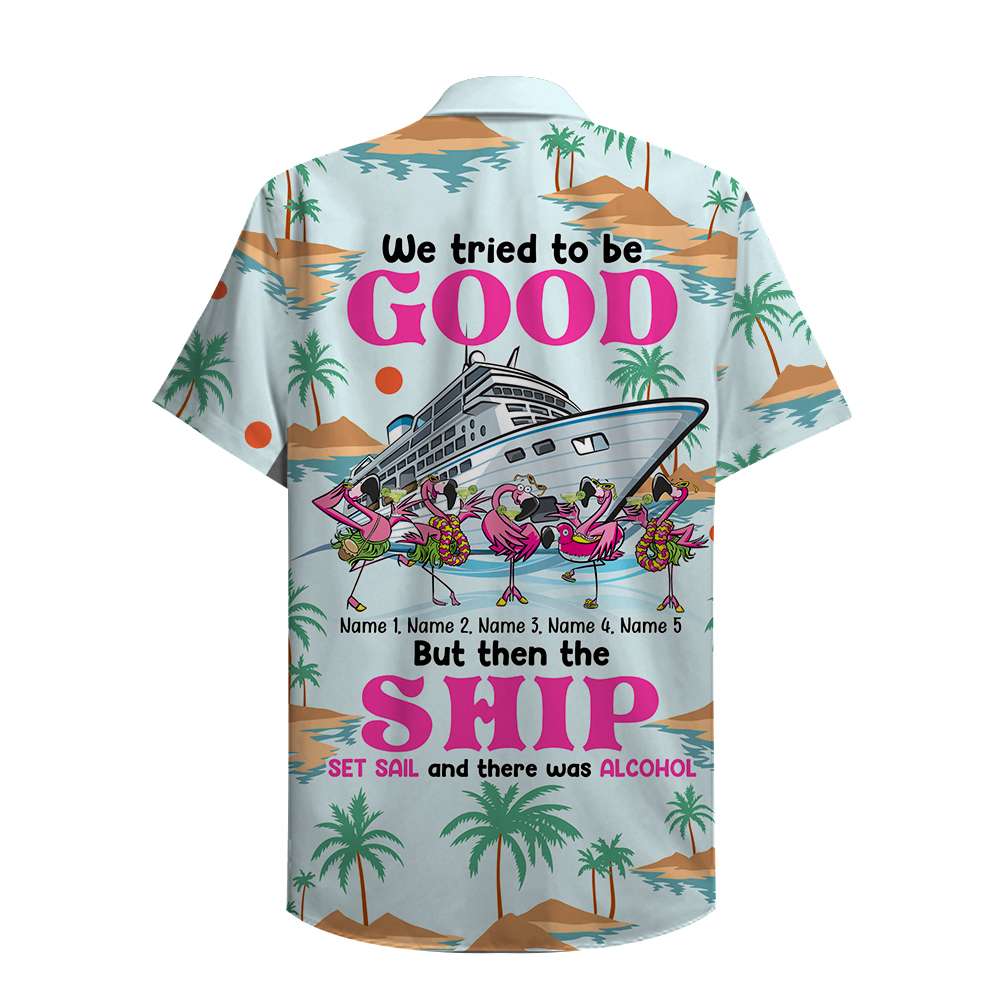 GoDuckee Personalized Flamingo Bestie Hawaiian Shirt - A Good Girl with Alcohol & Best Friends