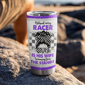 Personalized Racing Mom Tumbler - Scream from the stands - Mom Hair Checkered Pattern - Tumbler Cup - GoDuckee