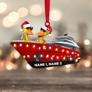 Yacht and Yellow Ducks - Personalized Christmas Ornament - Couple Gift for Yacht Lovers - Ornament - GoDuckee