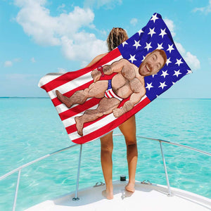 Body's Man With American Flag Background - Custom Photo Beach Towel - Beach Towel - GoDuckee