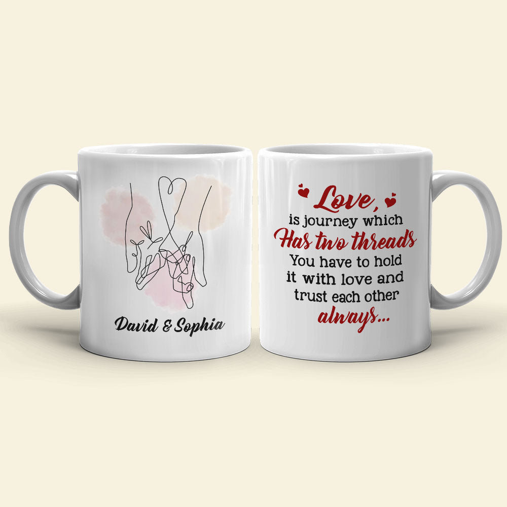 Love Is Journey Which Has Two Threads Personalized Couple Mug, Gift For Couple - Coffee Mug - GoDuckee