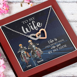 Biker Couple Life is One Sweet Ride With You By My Side Personalized Interlocking Hearts Necklace - Jewelry - GoDuckee