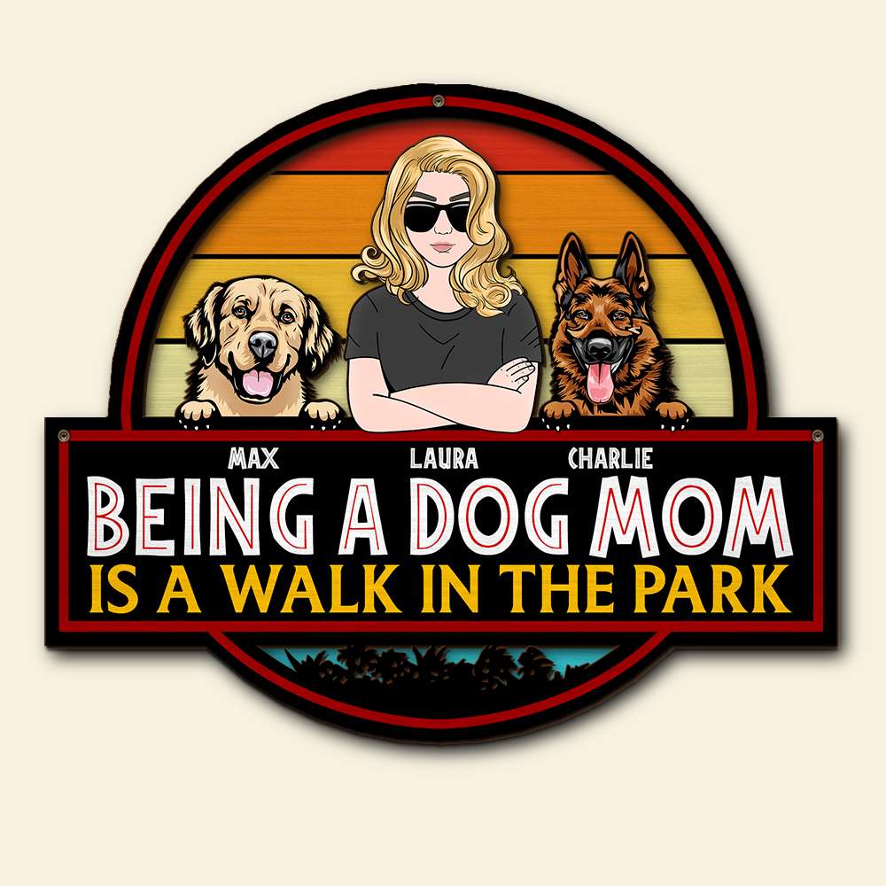 Being A Dog Mom Is A Walk In The Park, Personalized 2 Layers Wood Sign, Gifts for Dog Lovers - Wood Sign - GoDuckee