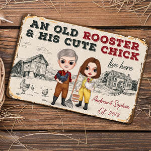 An Old Rooster And His Cute Chick Personalized Personalized Farmer Metal Sign - Metal Wall Art - GoDuckee