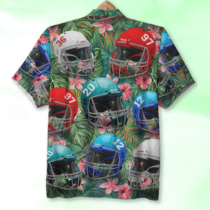 American Football Helmet with Custom Team Color, Personalized Hawaiian Shirt, Gifts for American Football Fans - Hawaiian Shirts - GoDuckee