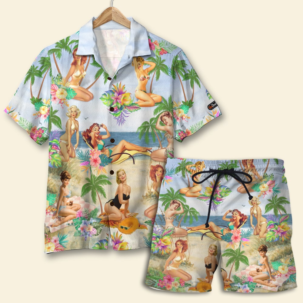 Pin Up Girl Hawaiian Shirt And Men Beach Shorts, Gift For This Summer - Hawaiian Shirts - GoDuckee