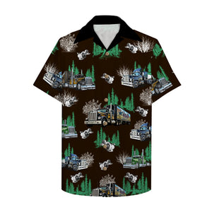 Trucker Hawaiian Shirt, Aloha Shirt with semitruck pattern - Hawaiian Shirts - GoDuckee