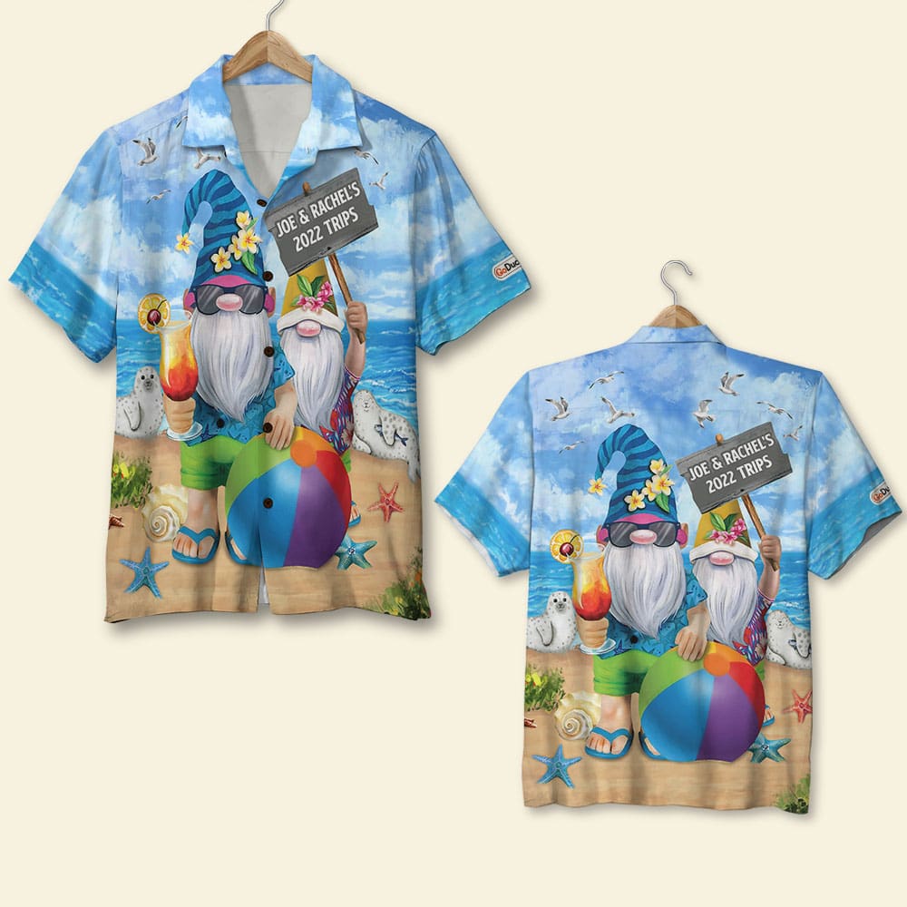 Beach Gnome Couple Together, Personalized Hawaiian Shirt, Summer Gifts for Couple - Hawaiian Shirts - GoDuckee