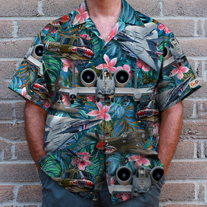 Military Aircraft and Floral Pattern, Hawaiian Shirt, Summer Gifts - Hawaiian Shirts - GoDuckee