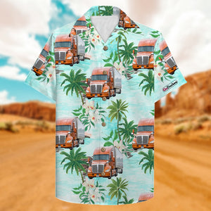 Custom Photo - Truck Driver Hawaiian Shirt - Coconut Tree Pattern - Hawaiian Shirts - GoDuckee