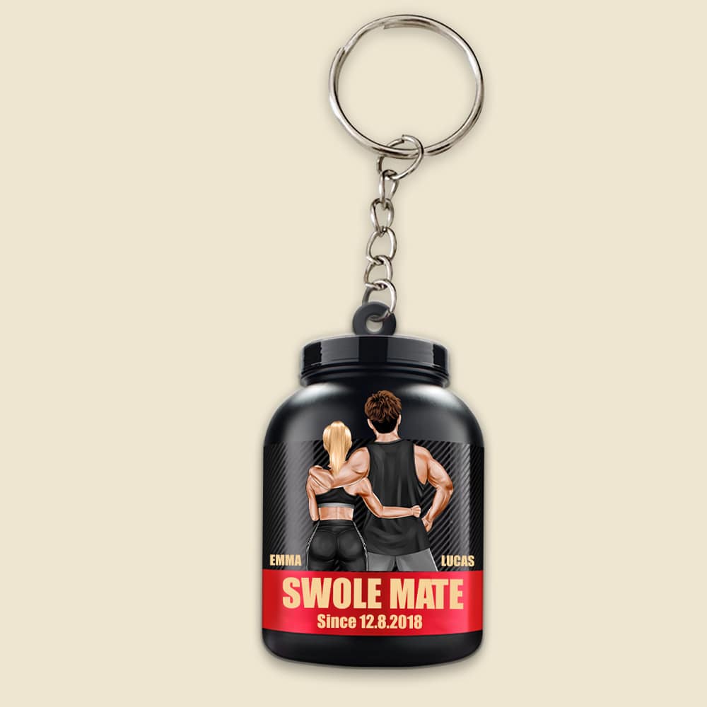 Sex, Weights And Protein Shakes Personalized Gym Couple Keychain Gift For Couple - Keychains - GoDuckee