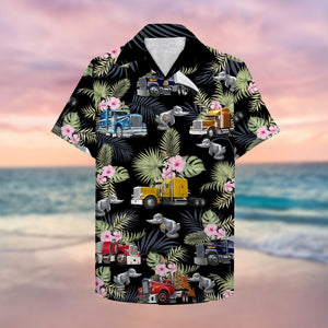 Trucker Semitruck pattern Hawaiian Shirt, Aloha Shirt - Hawaiian Shirts - GoDuckee