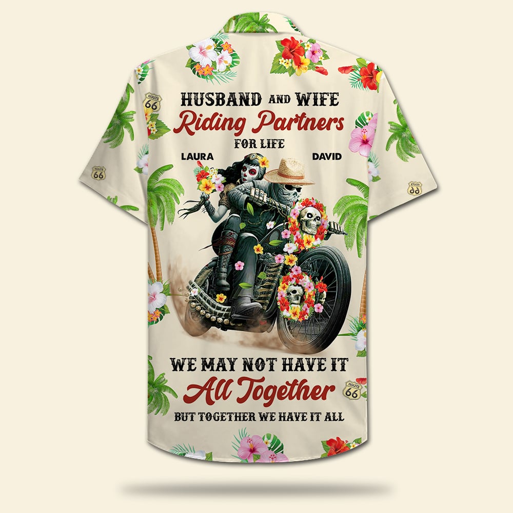 Personalized Biker Couple Hawaiian Shirt - We May No Have It All Together But Together We Have It - Floral Pattern - Hawaiian Shirts - GoDuckee
