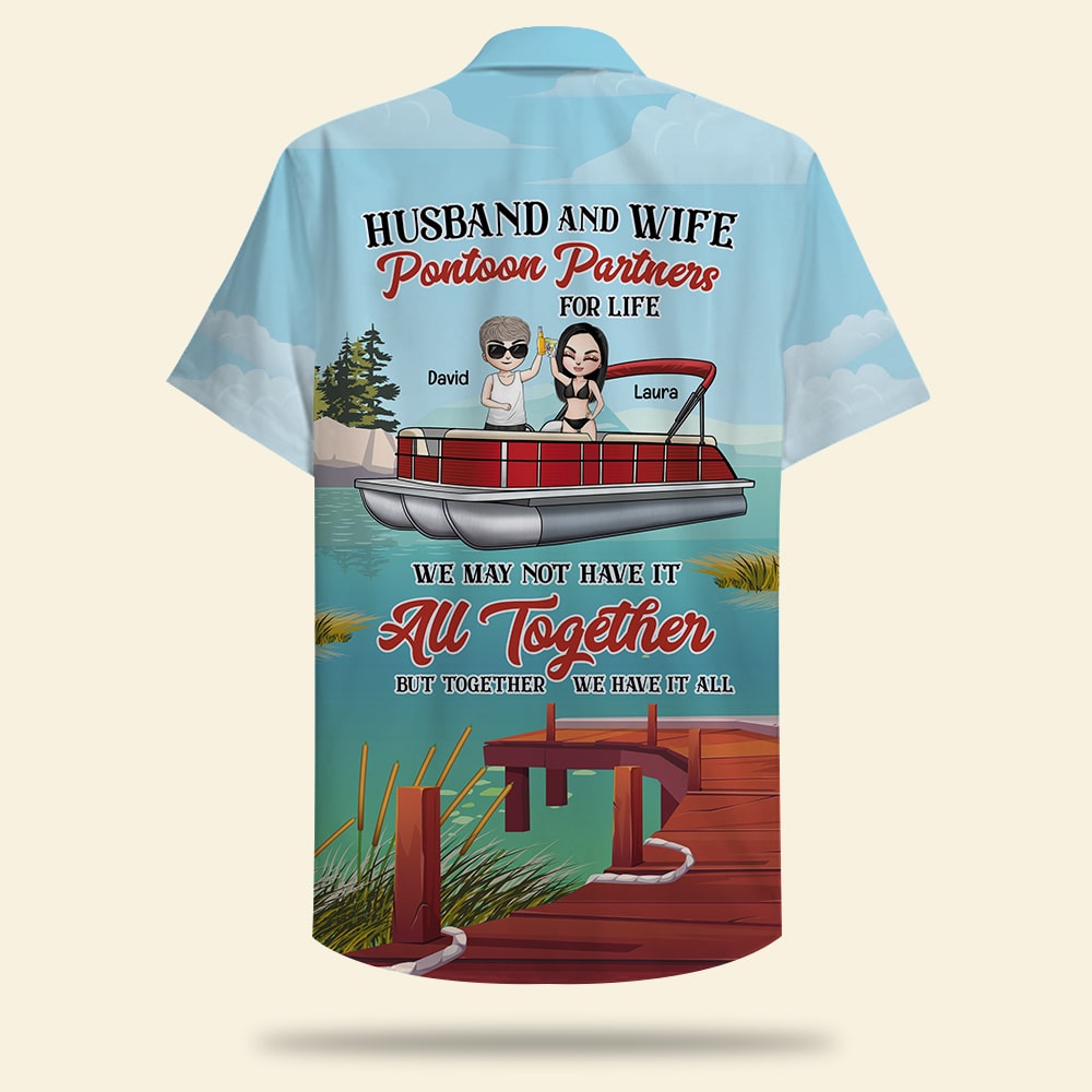 Personalized Pontoon Couple Hawaiian Shirt - Husband and Wife - Pontoon Partners For Life Fol7-Vd1 - Hawaiian Shirts - GoDuckee