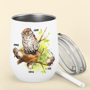 Hoo's The Toughest Mom In The Whole Wide World - Mother's Day Gift - Mother's Day Tumbler - Personalized Wine Tumbler - Gift For Mom - Owl Mom And Kids - Wine Tumbler - GoDuckee