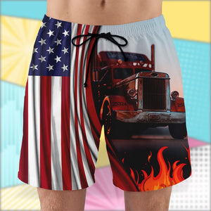 Custom Photo Hawaiian Shirt, Aloha Shirt and Mens Beach Shorts - Truck With Fire Background - Hawaiian Shirts - GoDuckee