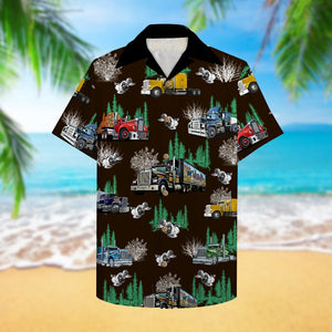 Trucker Hawaiian Shirt, Aloha Shirt with semitruck pattern 2 - Hawaiian Shirts - GoDuckee
