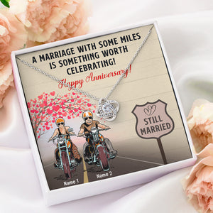 Biker Couple A Marriage With Some Miles - Personalized Love Knot Necklace - Anniversary Gift for Him/Her - Couple On The Ride - Jewelry - GoDuckee