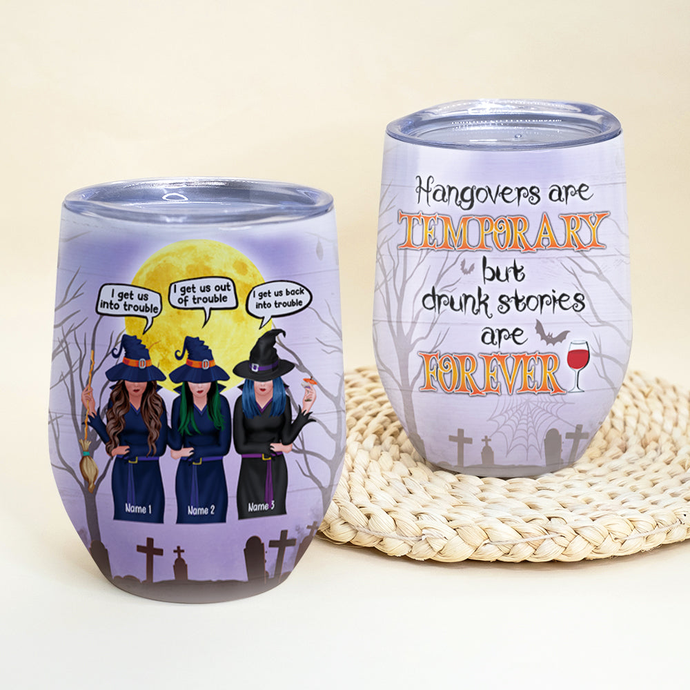 Personalized Young Witch Sisters Wine Tumbler - Drunk Stories Are Forever - Wine Tumbler - GoDuckee