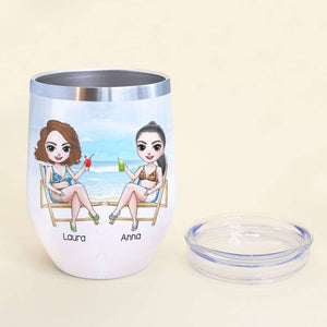Drinking Girls Beach Chairs - Personalized Wine Tumbler - Get Over It, Suck It Up, Friends Chilling Beach Sand - Wine Tumbler - GoDuckee