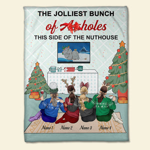Personalized Christmas Sweater Sister Blanket - The Jolliest Bunch of A**hole - Blanket - GoDuckee
