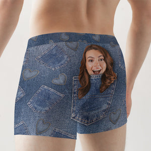 Heart With Jeans Background - Custom Photo Men Boxer Briefs - Boxer Briefs - GoDuckee