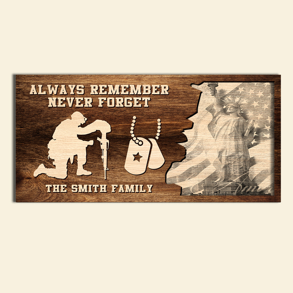 Always Remember Never Forget Personalized Military Layer Wood Art - Wood Sign - GoDuckee