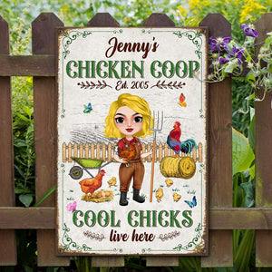 Country Girl Cool Chicks Live Here, Personalized Metal Sign, Gifts for Farmers - Metal Wall Art - GoDuckee