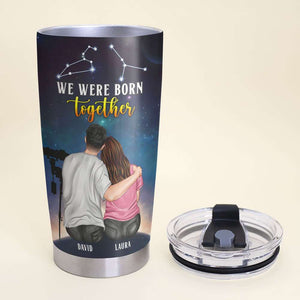 A Love Story Like Ours Must Be Written In The Stars, Personalized Couple Tumbler with Custom Zodiac Sign - Tumbler Cup - GoDuckee