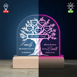 Family Like Branches On A Tree We All Grow In - Personalized 3D Led Light Wooden Base - Family Tree - Gift For Family - Led Night Light - GoDuckee