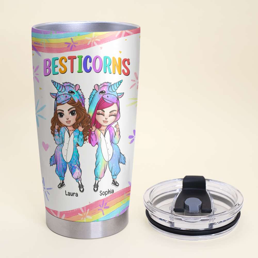 unicorn Personalized Stainless Steel 20oz. Tumbler with metal straw.