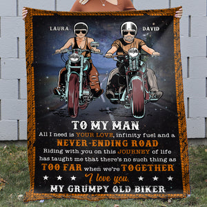 Personalized Biker Couple Blanket - To My Man I Love You My Old Grumpy Biker - Marriage Chapter - Blanket - GoDuckee