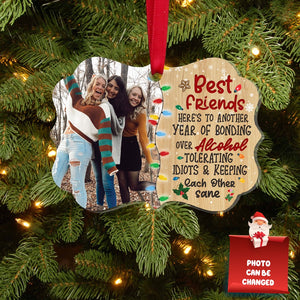 Best Friend Here's To Another Year Of Bonding Over Alcohol Tolerating Idiots And Keeping Each Other Sane, Personalized Medallion Acrylic Ornament - Ornament - GoDuckee
