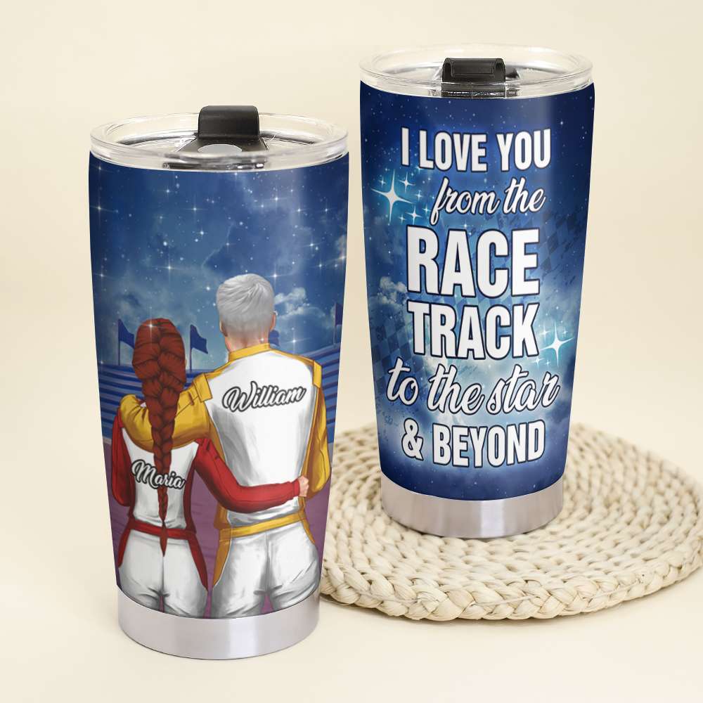 Personalized Racing Couple Tumbler Cup - From The Racetrack to The Star - Couple Shoulder to Shoulder - Tumbler Cup - GoDuckee