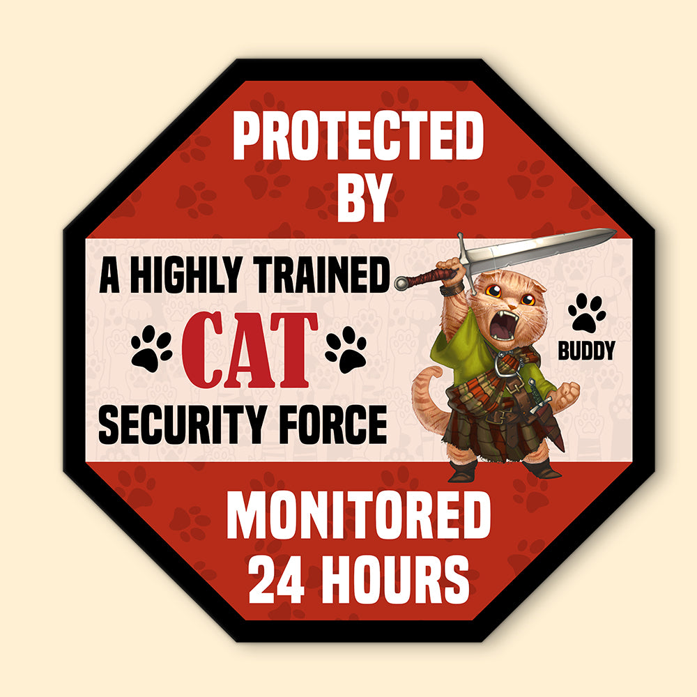 Protected By A Highly Trained Cat Personalized Cat Wood Sign Gift For Cat Lovers - Wood Sign - GoDuckee