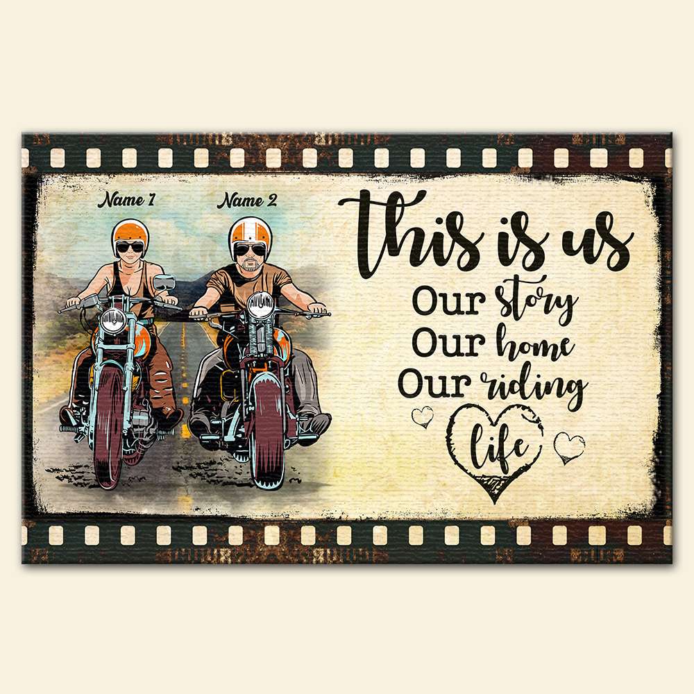 Personalized Biker Couple Poster - This Is Us, Our Story, Our Home, Our Riding Life - Film Frame - Poster & Canvas - GoDuckee