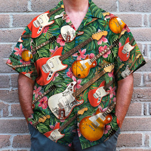 Custom Electric Guitar Hawaiian Shirt, Tropical Pattern, Gift For Guitar Lovers - Hawaiian Shirts - GoDuckee