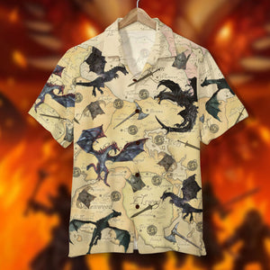 T.E.S. Game Hawaiian Shirt and Shorts - Skyrim The Game with Dragons and Old Tamriel Map Pattern - Hawaiian Shirts - GoDuckee
