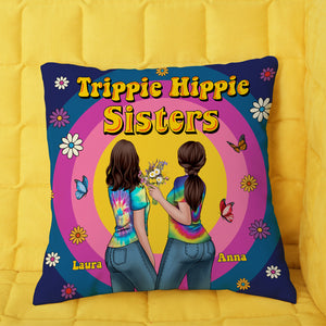 Friends Trippie Hippie Sisters - Personalized Pillow - Gift for Friends - Back Hippie Friends - Pillow - GoDuckee