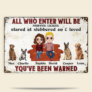 You've Been Warned, Couple Family And Dog Printed Metal Sign - Metal Wall Art - GoDuckee