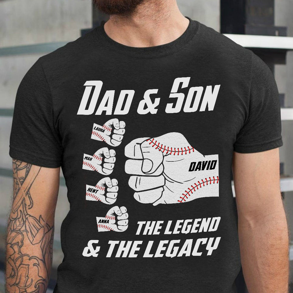 GoDuckee Dad and Son - The Legend & The Legacy, Personalized Shirts, Father's Day Gifts for Baseball Dad