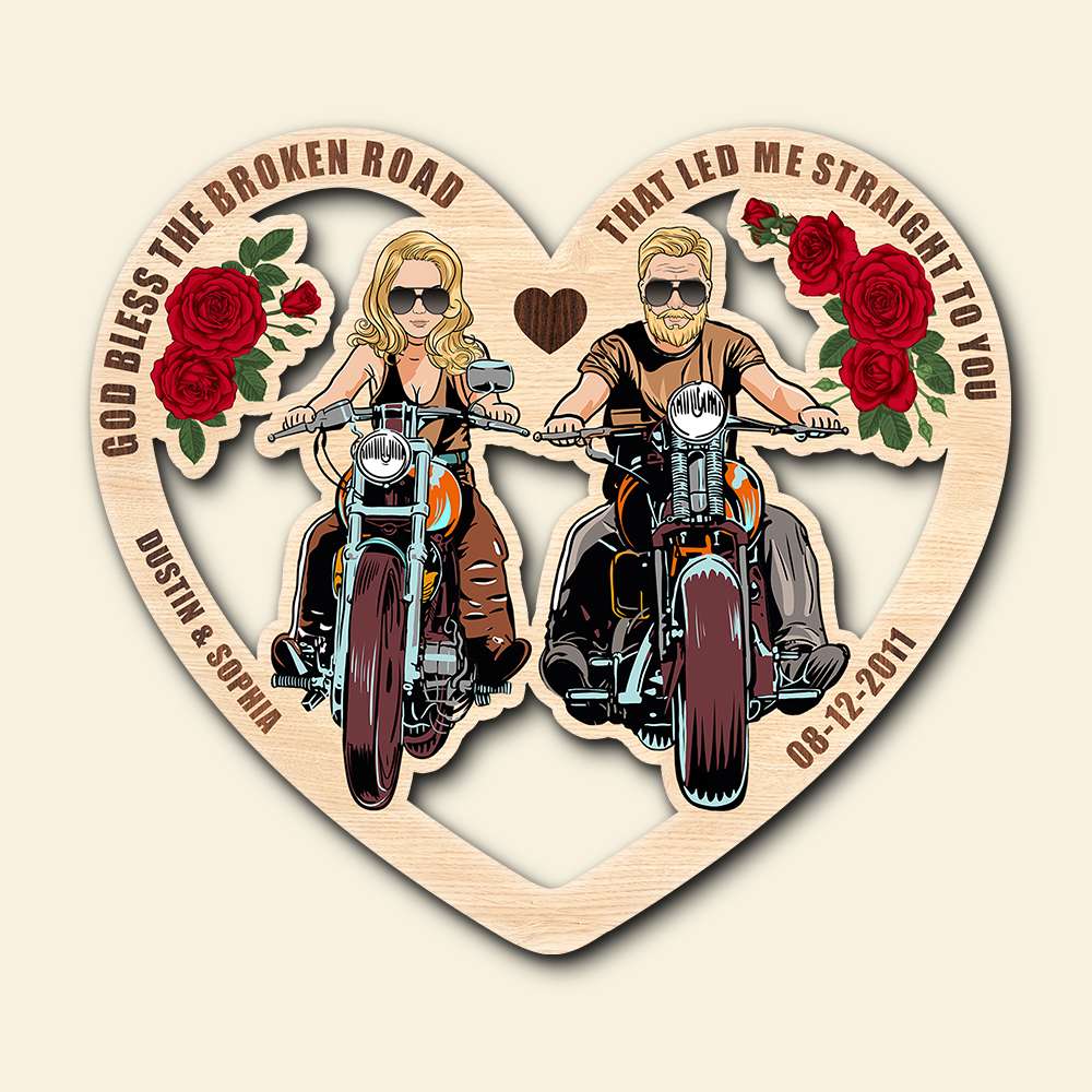 God Bless The Broken Road That Led Me Straight To You, Personalized Wood Art, Gift for Him/Her - Wood Sign - GoDuckee