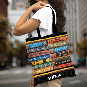 Personalized Book Lovers Tote Bag - custom book titles - OVERLAPPING BOOKS - Tote Bag - GoDuckee