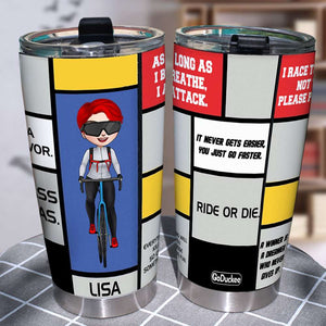 Personalized Cycling Girl Tumbler - It Never Gets Easier You Just Go Faster - Tumbler Cup - GoDuckee