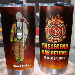 Personalized Retired Firefighter Tumbler Cup - The Legend Has Retired - Back Firefighter - Tumbler Cup - GoDuckee