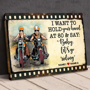 Personalized Biker Couple Poster - I Want To Hold Your Hand At 80 and Let's Go Riding - Film Frame - Poster & Canvas - GoDuckee