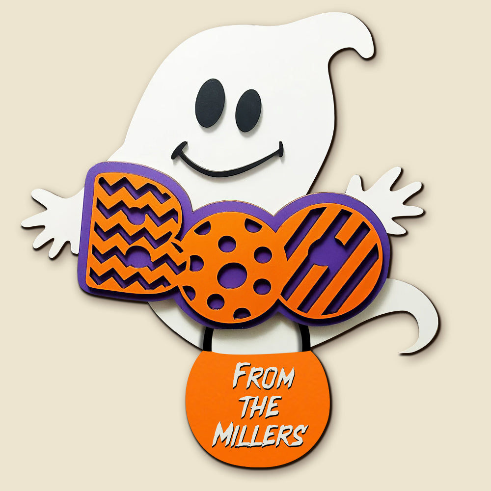 Ghost Boo Personalized Family Wood Sign Gift For Family - Wood Sign - GoDuckee