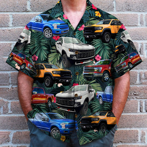 Custom Pickup Truck Photo Hawaiian Shirt, Tropical Pattern, Summer Gift - Hawaiian Shirts - GoDuckee