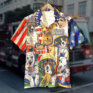Personalized Firefighter Hawaiian Shirt Dog With Fire Equipment - Hawaiian Shirts - GoDuckee