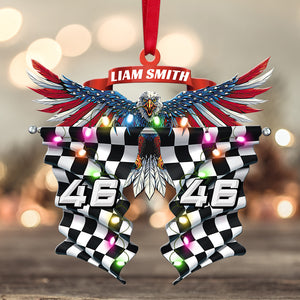 Racing Eagle With Checkered Flag - Personalized Christmas Ornament, Christmas Gift For Car Racer - Ornament - GoDuckee